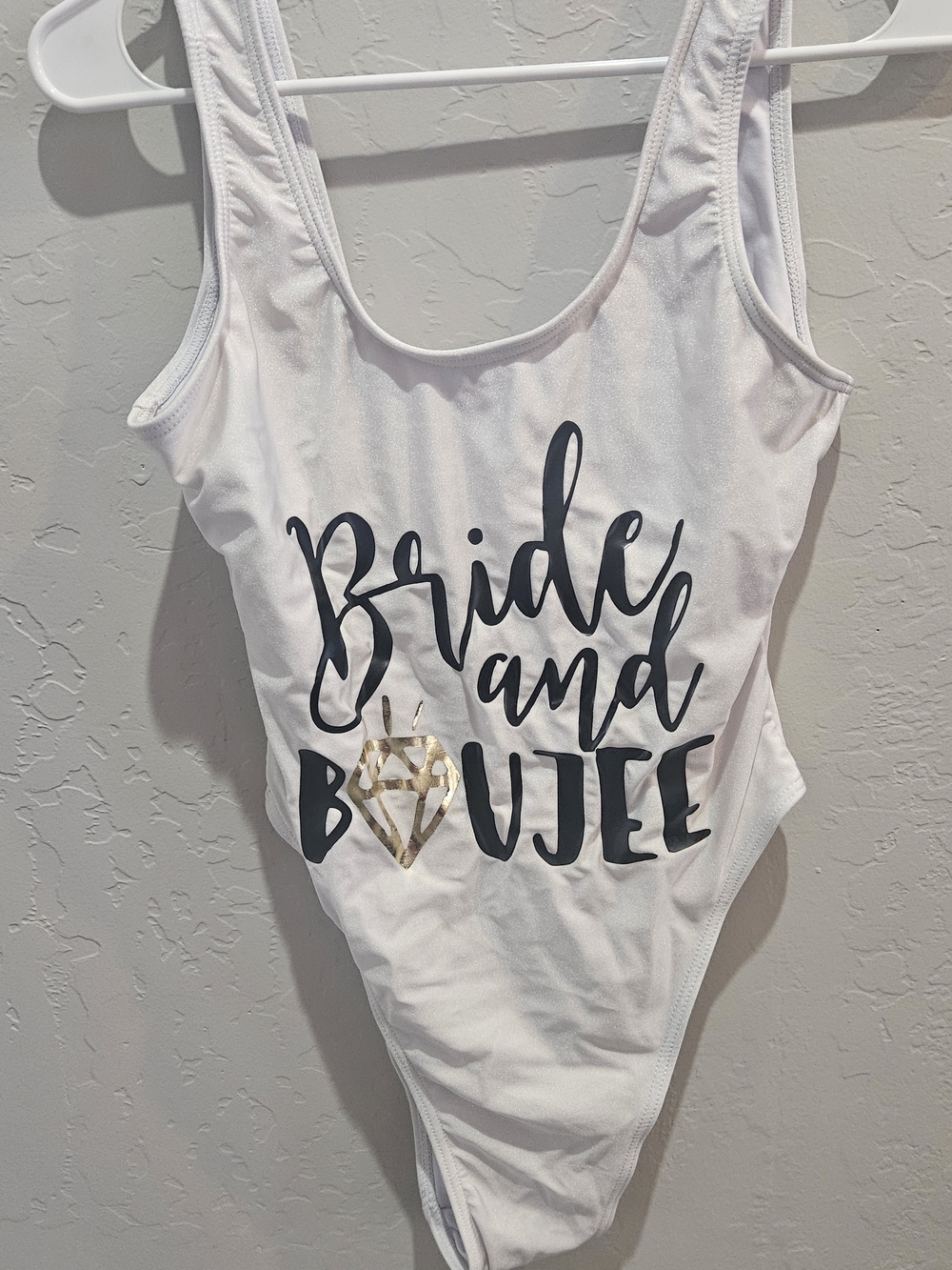 Bride and Boujee White One-Piece Swimsuit with Gold Accent